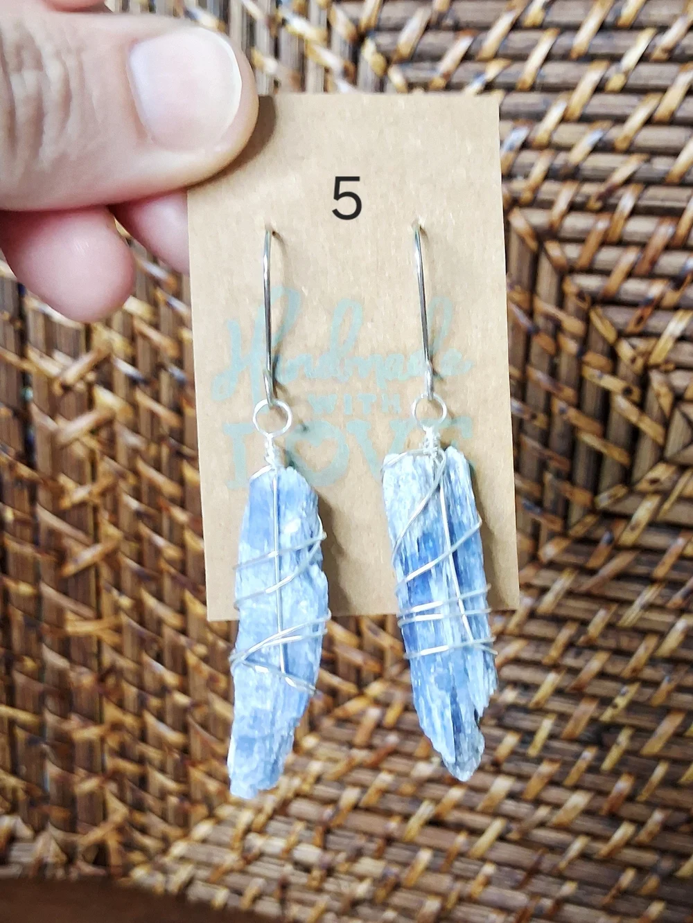 Raw Blue Kyanite Wire-Wrapped Dangle Earrings — Gold or Silver
